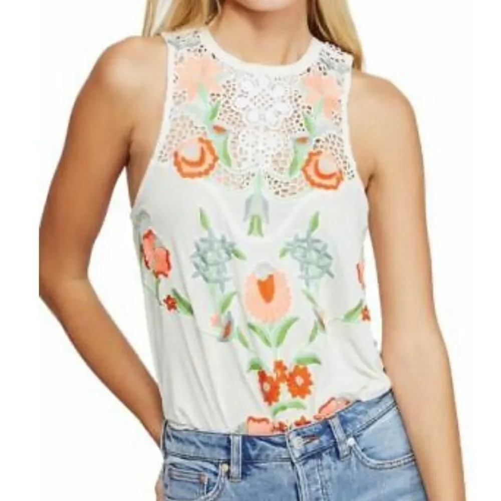 NWT Free People Flower Power Embroidered Tank Top
